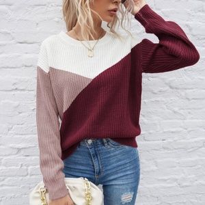 Cozy Color Block Loose Fit Knit Sweater Top